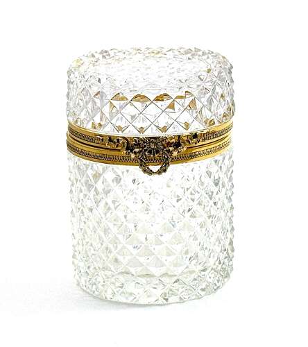 Large Antique Baccarat Cut Crystal Cylindrical Box with Bow Clasp
