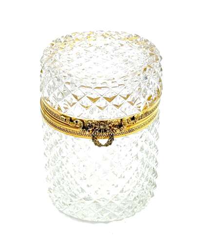 Large Antique Baccarat Cut Crystal Cylindrical Box with Bow Clasp