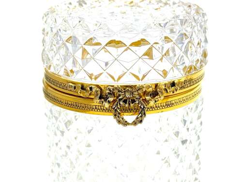 Large Antique Baccarat Cut Crystal Cylindrical Box with Bow Clasp