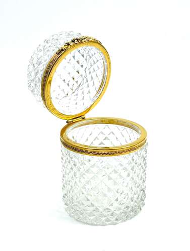 Large Antique Baccarat Cut Crystal Cylindrical Box with Bow Clasp