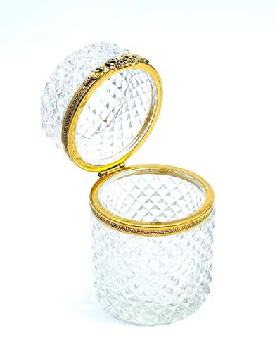 Large Antique Baccarat Cut Crystal Cylindrical Box with Bow Clasp