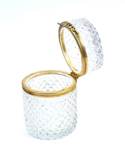 Large Antique Baccarat Cut Crystal Cylindrical Box with Bow Clasp