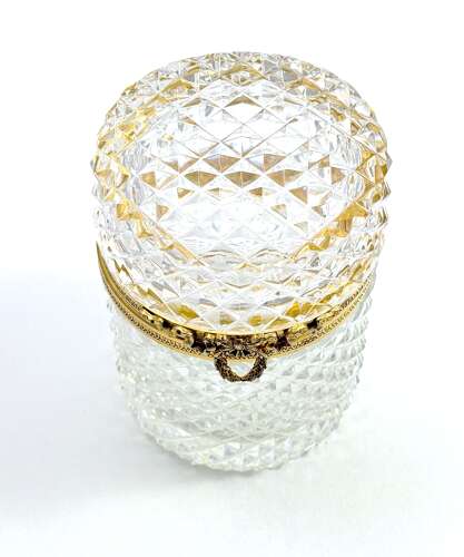 Large Antique Baccarat Cut Crystal Cylindrical Box with Bow Clasp