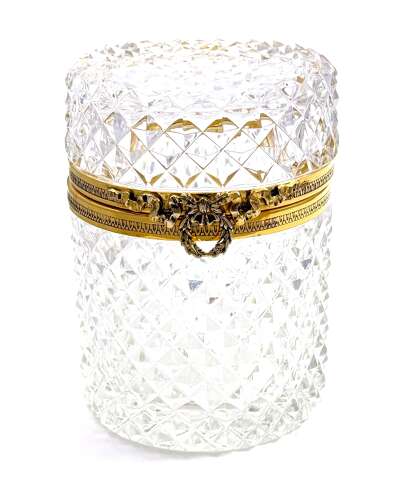 Large Antique Baccarat Cut Crystal Cylindrical Box with Bow Clasp