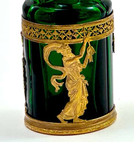 Antique Napoleon III Clear Green Crystal & Dore Bronze Triple Perfume