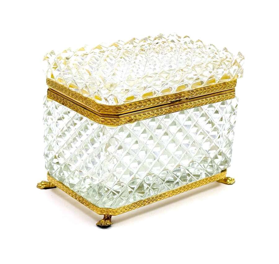 Antique Clear Crystal Glass&nbsp;Diamond Cut Rectangular Casket Box