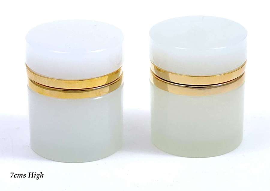 A Pair of Antique White Opaline&nbsp;Glass Cylindrical Boxes