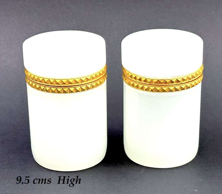 A Pair of Antique White Opaline Glass Cylindrical Boxes