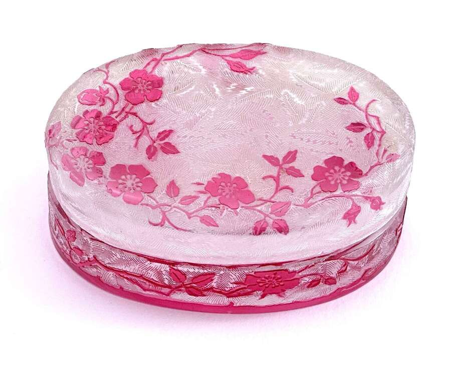 Small Antique BACCARAT Eglantier Pattern Cranberry Acid Etched Box
