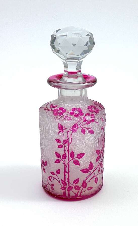 Antique BACCARAT Eglantier Pattern Acid Etched Glass Perfume Bottle.
