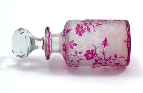 Antique BACCARAT Eglantier Pattern Acid Etched Glass Perfume Bottle.