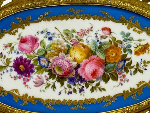 High Quality Large Antique 'Sevres' Porcelain and Dore Bronze Dish.