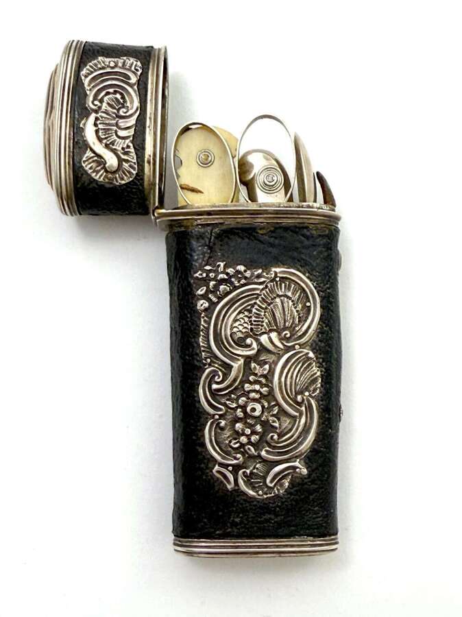 Super Antique&nbsp;French&nbsp;18th Century Complete Black Shagreen Etui