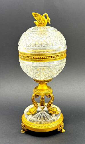 Elegant Antique French Cut Crystal and Dore Bronze Centrepiece Casket Box.
