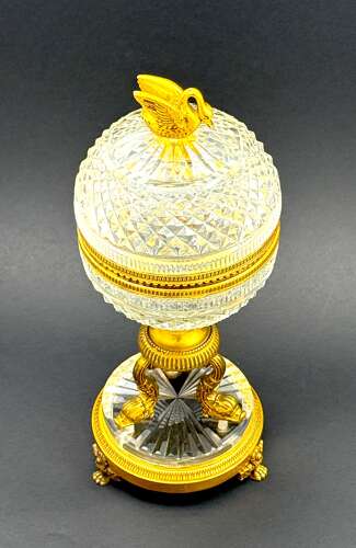 Elegant Antique French Cut Crystal and Dore Bronze Centrepiece Casket Box.