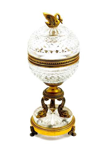 Elegant Antique French Cut Crystal and Dore Bronze Centrepiece Casket Box.