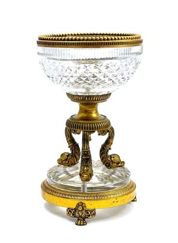 Elegant Antique French Cut Crystal and Dore Bronze Centrepiece Casket Box.