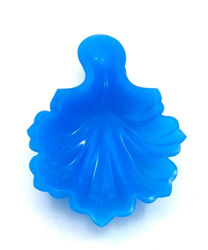 A Small Antique French Blue Opaline Glass Leaf Shaped Dish.