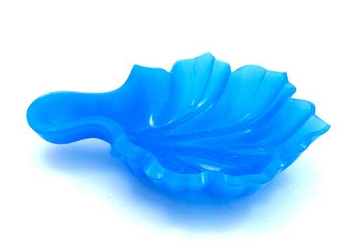 A Small Antique French Blue Opaline Glass Leaf Shaped Dish.