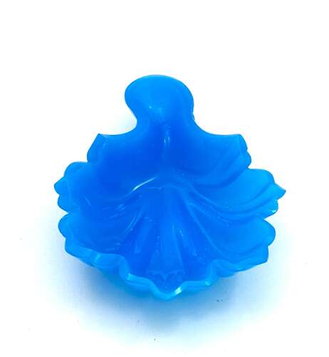 A Small Antique French Blue Opaline Glass Leaf Shaped Dish.