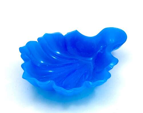 A Small Antique French Blue Opaline Glass Leaf Shaped Dish.