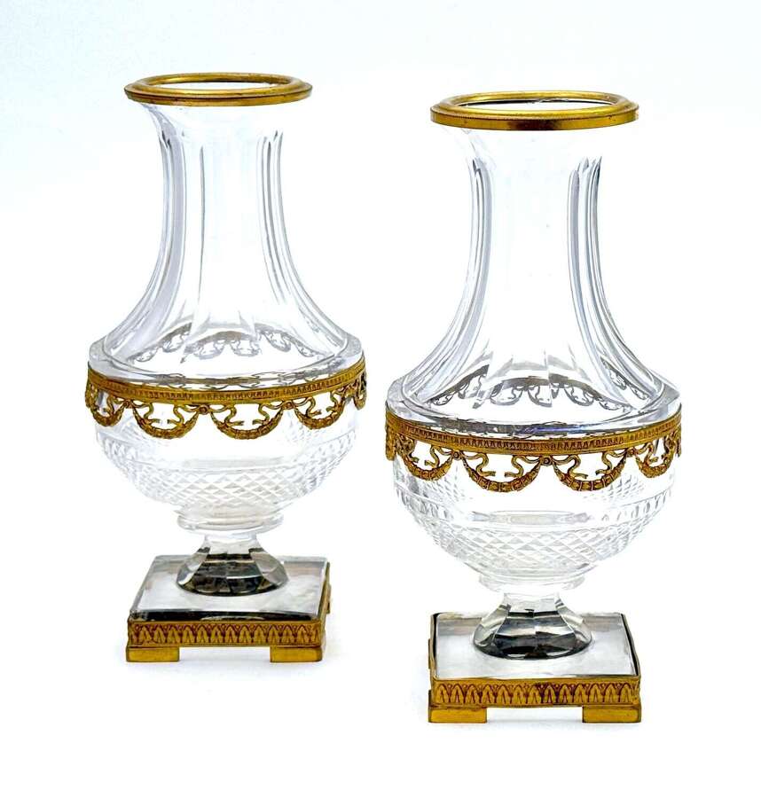 A Pair of Elegant Antique French&nbsp;Baccarat&nbsp;Cut Crystal Vases