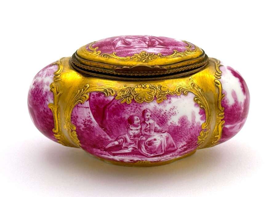 Antique German Meissen Style Porcalain 'Bombe' Shaped Box by Eugene Claus Circa 1890