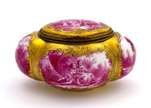 Antique German Meissen Style Porcalain 'Bombe' Shaped Box by Eugene Claus Circa 1890