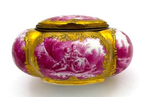 Antique German Meissen Style Porcalain 'Bombe' Shaped Box by Eugene Claus Circa 1890