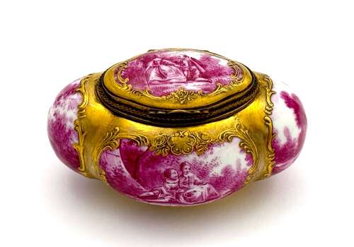 Antique German Meissen Style Porcalain 'Bombe' Shaped Box by Eugene Claus Circa 1890