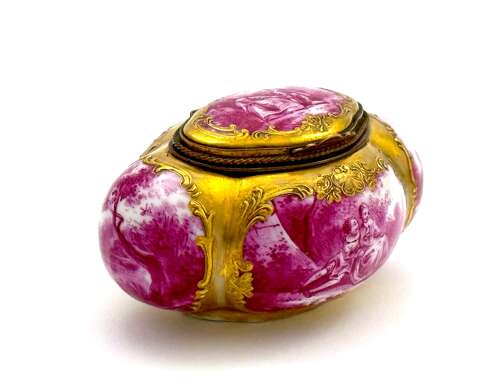 Antique German Meissen Style Porcalain 'Bombe' Shaped Box by Eugene Claus Circa 1890