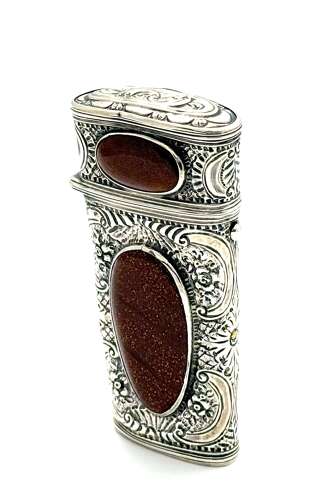 Rare Antique French 18th Century Silver and Aventurine Perfume Etui