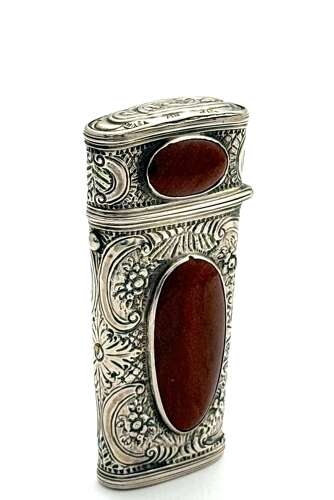 Rare Antique French 18th Century Silver and Aventurine Perfume Etui