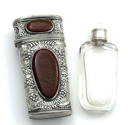 Rare Antique French 18th Century Silver and Aventurine Perfume Etui