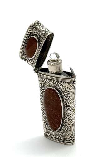 Rare Antique French 18th Century Silver and Aventurine Perfume Etui