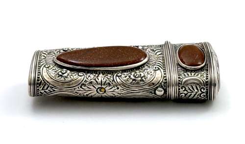 Rare Antique French 18th Century Silver and Aventurine Perfume Etui
