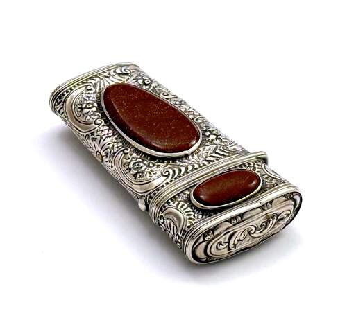 Rare Antique French 18th Century Silver and Aventurine Perfume Etui