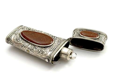 Rare Antique French 18th Century Silver and Aventurine Perfume Etui