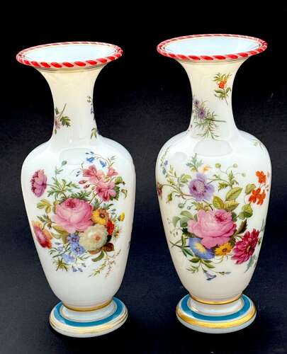 A Stunning Pair of Baccarat Opaline Glass Vases by Jean Francois Robert