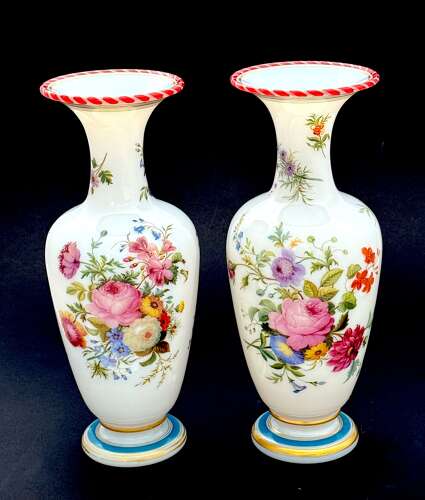 A Stunning Pair of Baccarat Opaline Glass Vases by Jean Francois Robert