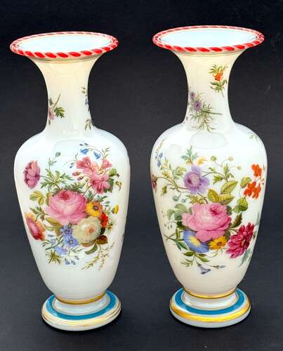 A Stunning Pair of Baccarat Opaline Glass Vases by Jean Francois Robert