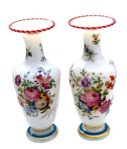 A Stunning Pair of Baccarat Opaline Glass Vases by Jean Francois Robert