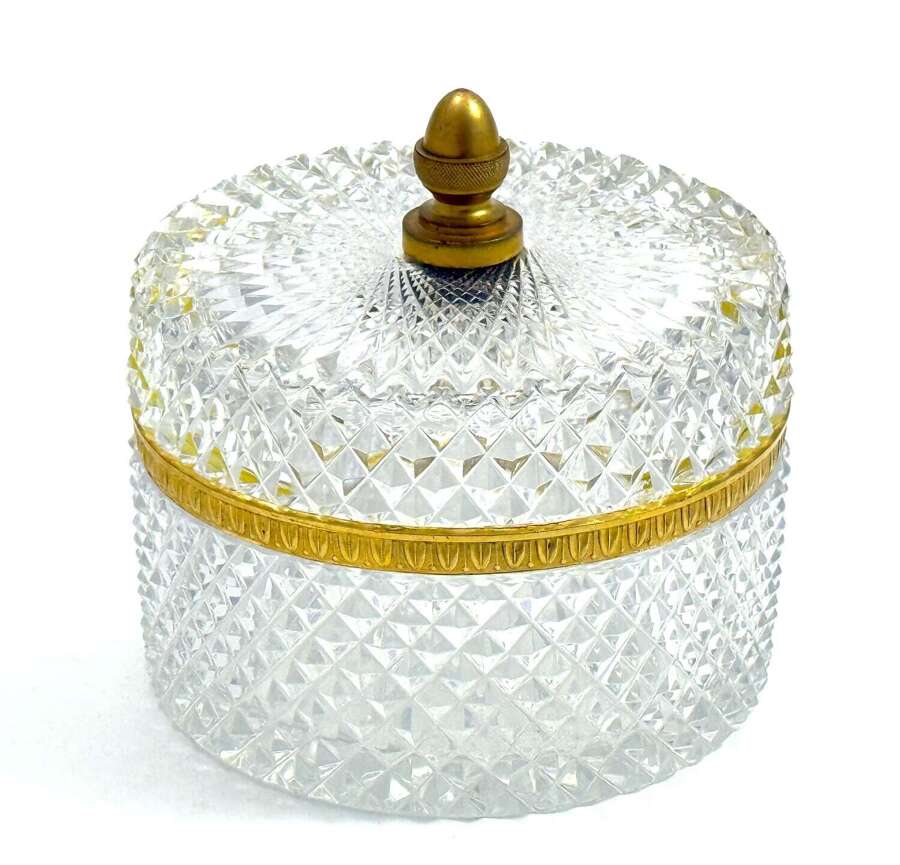 A Large Antique BACCARAT Round Diamond Cut Crystal Casket &nbsp;and Lid.