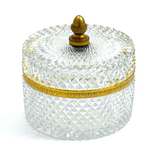 A Large Antique BACCARAT Round Diamond Cut Crystal Casket  and Lid.