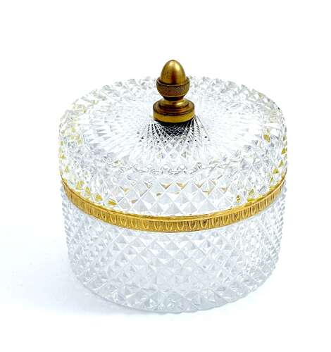 A Large Antique BACCARAT Round Diamond Cut Crystal Casket  and Lid.