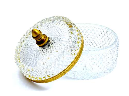 A Large Antique BACCARAT Round Diamond Cut Crystal Casket  and Lid.