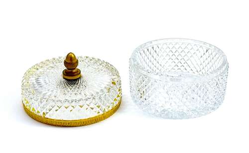 A Large Antique BACCARAT Round Diamond Cut Crystal Casket  and Lid.