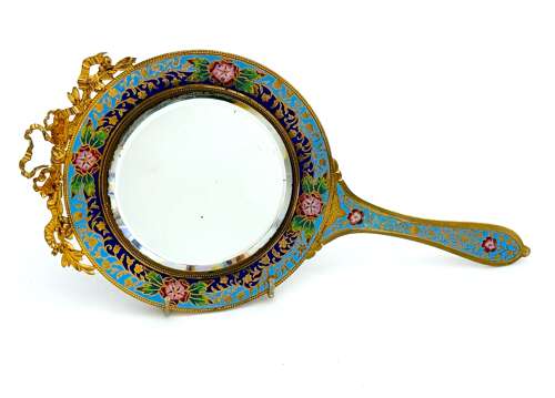 A Beautiful Antique French High Quality Champlevé Hand Mirror.