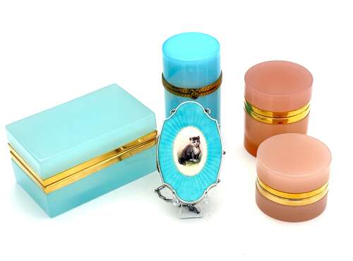 Exquisite Antique Silver and Turquosie Guilloche Enamel Compact Case with a Gorgeous Cat