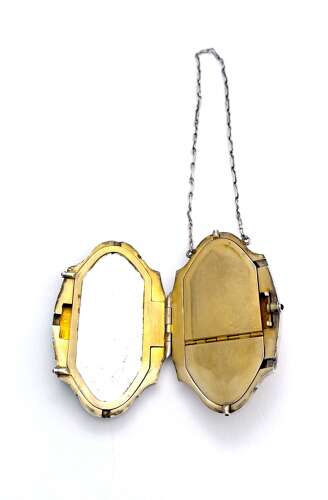 Exquisite Antique Silver and Turquosie Guilloche Enamel Compact Case with a Gorgeous Cat
